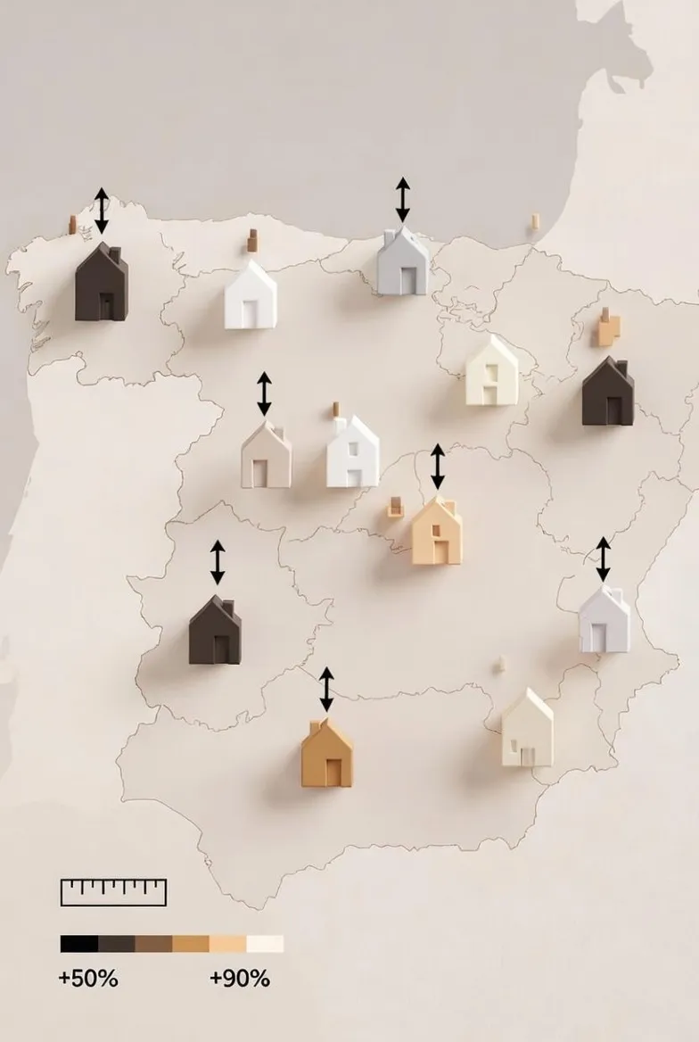 Map of Spain showing property price appreciation by region